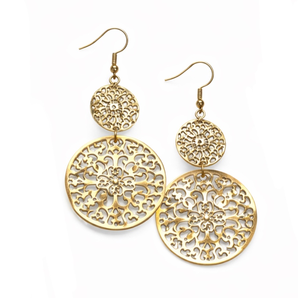 Intricate Gold Filigree Drop Earrings